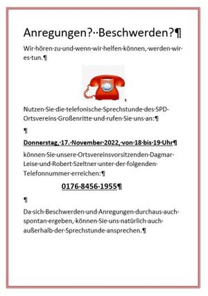 Einladung zum Kümmertelefon