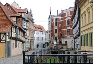 Blick in die malerische Altstadt von Quedlinburg